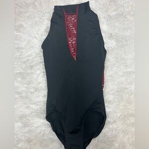 BP Designs Black Leotard With burgundy lace back youth medium